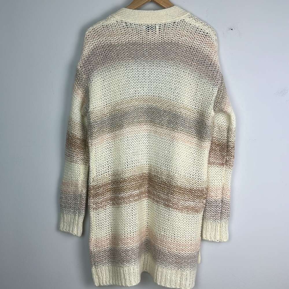 Anthropologie Numph Loraina Metallic Striped Cardigan Long Sweater SM Wool Blend - Picture 11 of 16